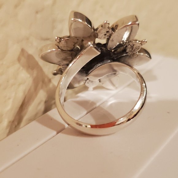 NWOT PERUVIAN High Quality Silver. Beautiful handmade dark blue flower ring. - Picture 7 of 11